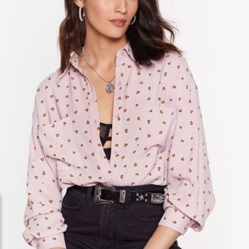 Nasty Gal Hot Girl Leopard Oversized Button Up Shirt - Sz M